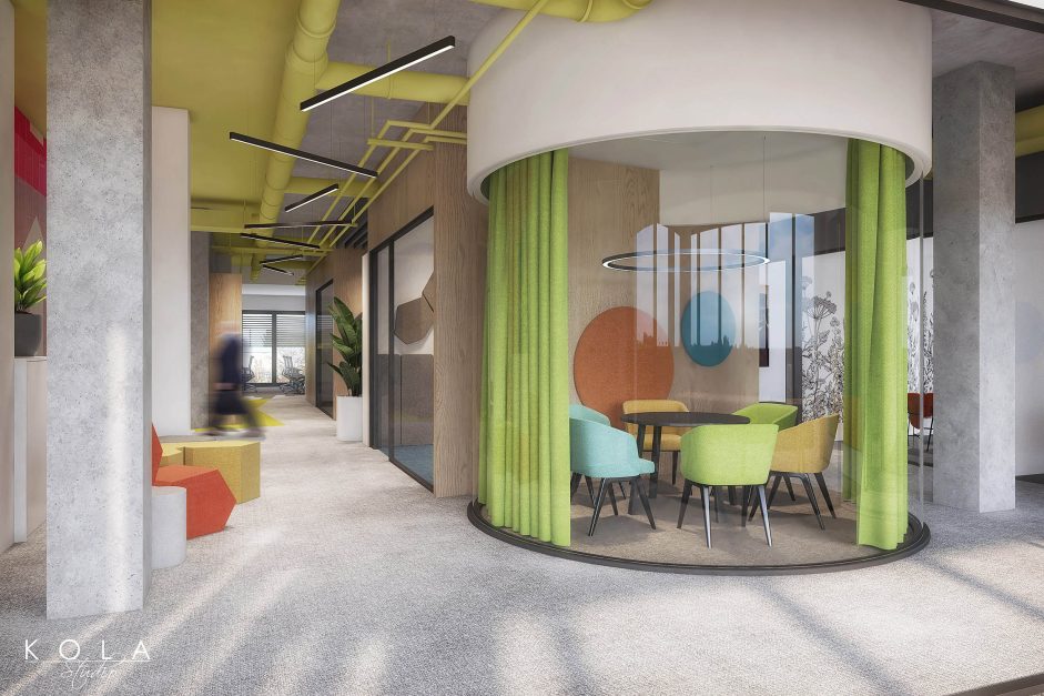 3D rendering of an open space office interior design