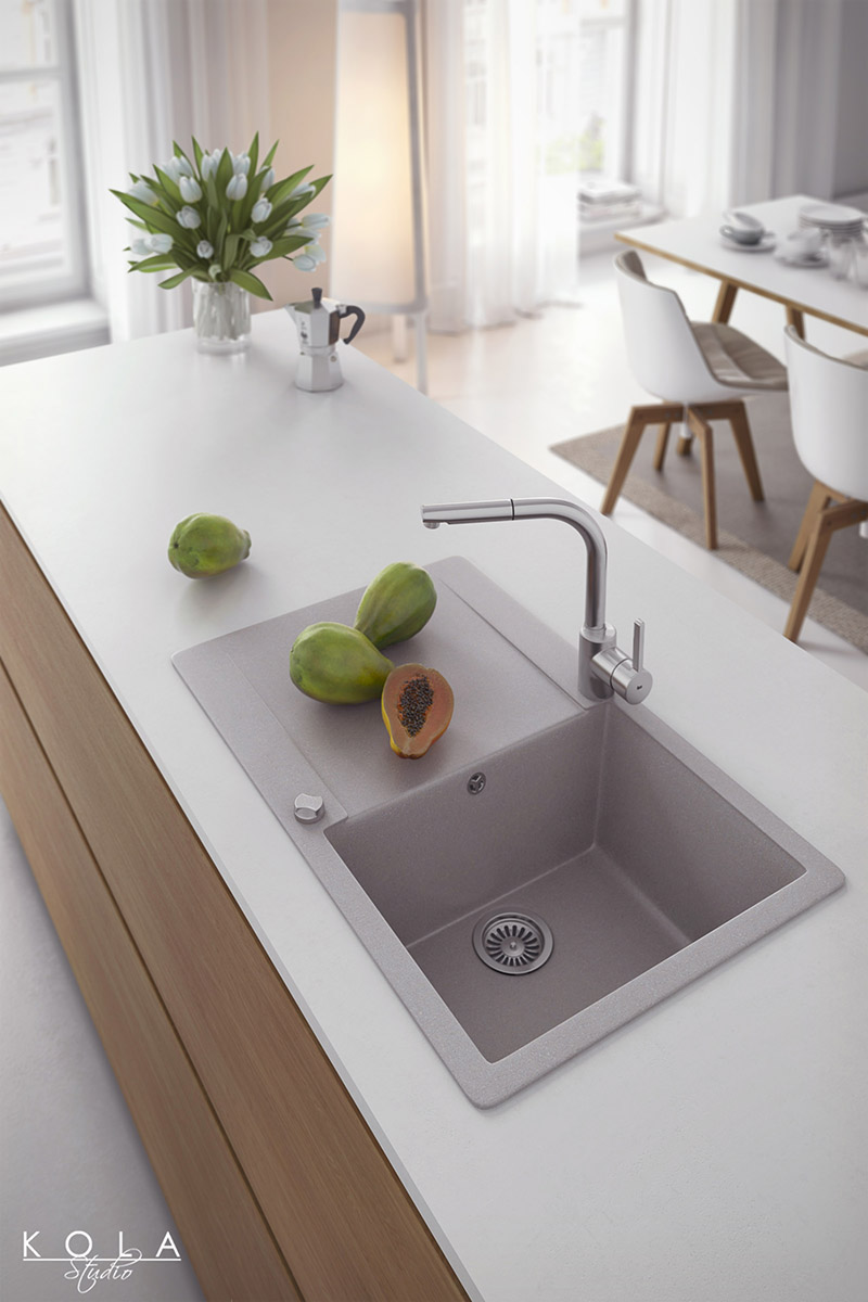 Photorealistic sales-boosting 3D visualization of a modern japandi style kitchen design